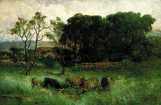 Untitled (five Cows In Pasture), (painting) — Edward Mitchell Bannister