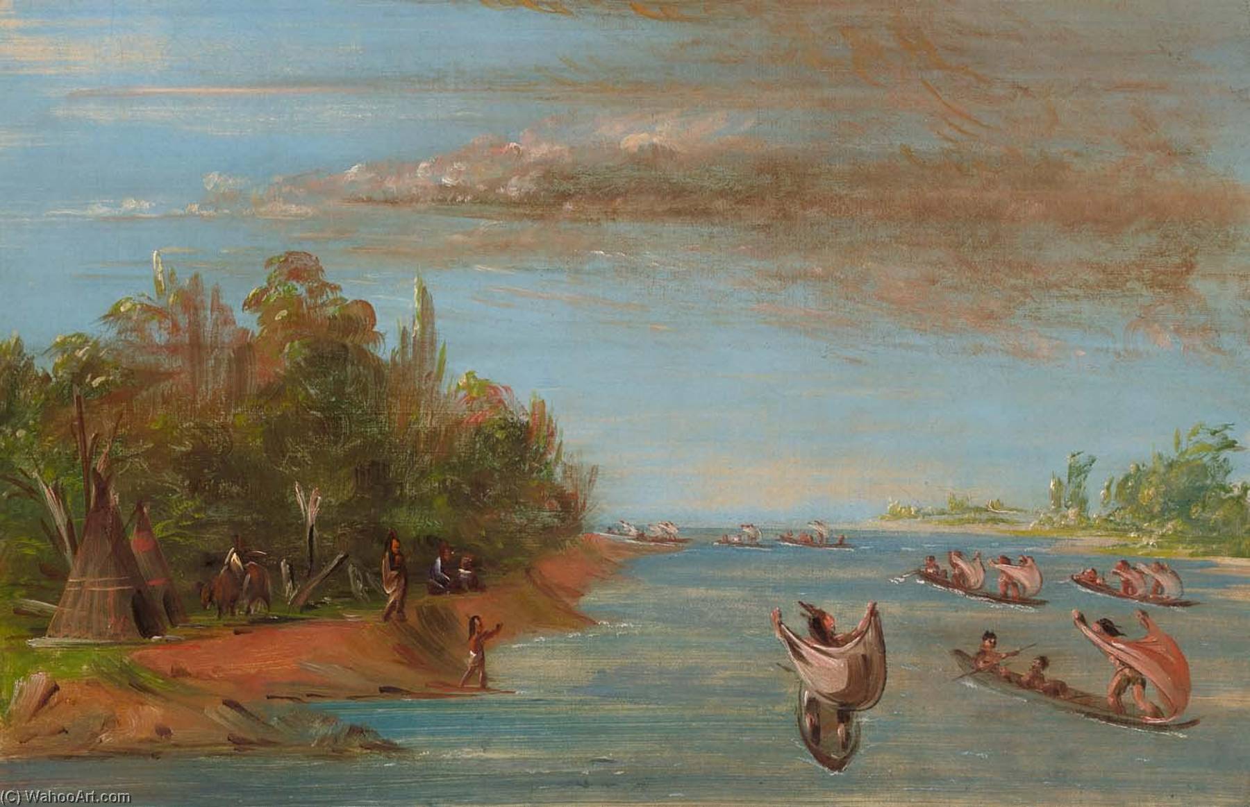 Sac And Fox Sailing In Canoes — George Catlin