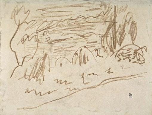Small Sketch Of Landscape With Few Trees Along The Water — ピエール＝オーギュスト・ルノワール