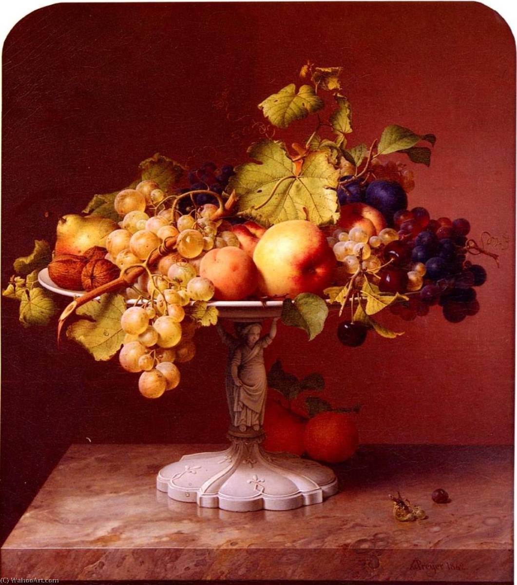 Fruit Still Life With Sculpted Ceramic Bowl — Johann Wilhelm Preyer