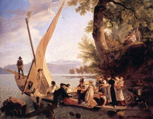 Unique Oil Painting Of A Wedding Party Getting Ready To Set Sail — Adam Wolfgang Töpffer