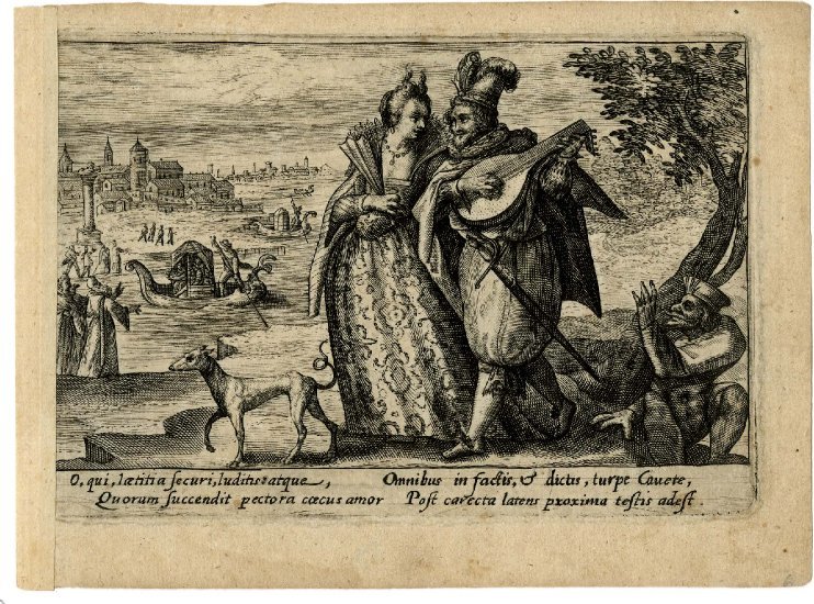 Lady And Gentleman Walking On The Bank Of A River — Crispijn Van De Passe
