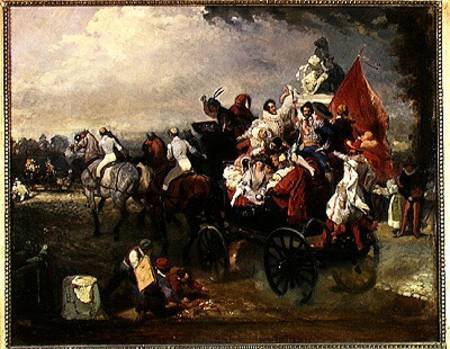 Carriage With Men And Women In Costume On The Champs-elysees — Eugene Louis Lami