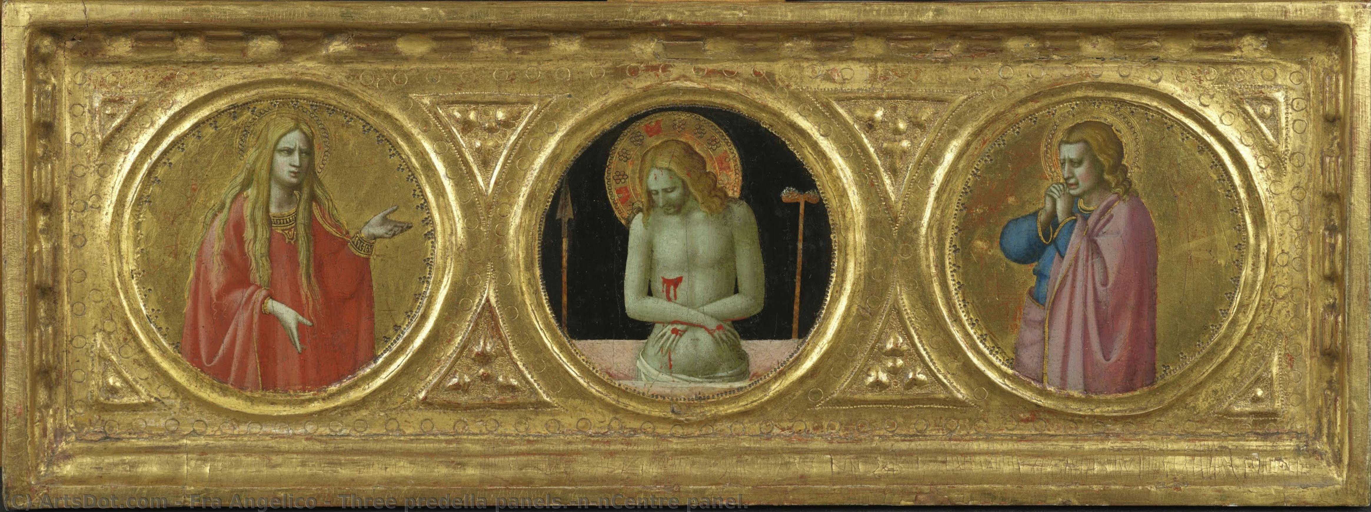 Drei Predella-panels Zentrale Wand. Beschreibung: Diese Drei Panels, Die Heilige Figuren In Kleinen Runden Rahmen Darstellen, Wurden Ursprünglich Zu Einer Langen Reihe Zusammengefügt. Sie Bildeten Die Basis, Oder Predella, Eines Großen Altars (rekonstruie — Fra Angelico