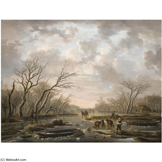 Winter Landscape With Skaters On A Frozen Canal — Andries Vermeulen