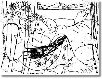 Minotaur And Woman Behind A Curtain — Pablo Picasso