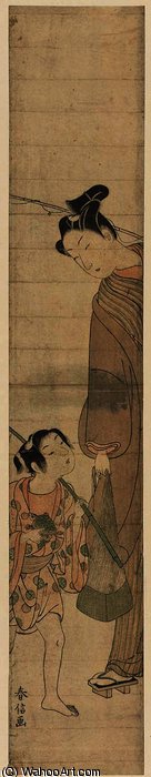 Young Man And Boy Returning From A Fishing Trip — Suzuki Harunobu