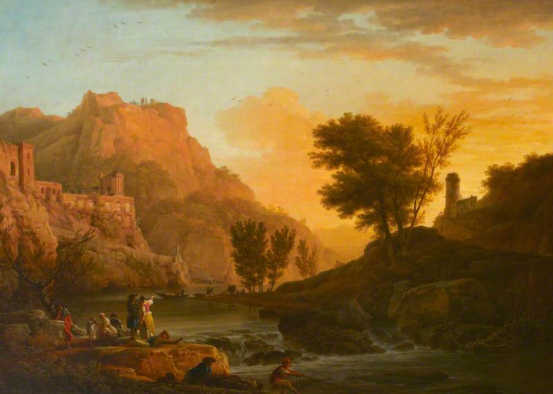 A River Landscape With A Town Above — Клод Жозеф Верне
