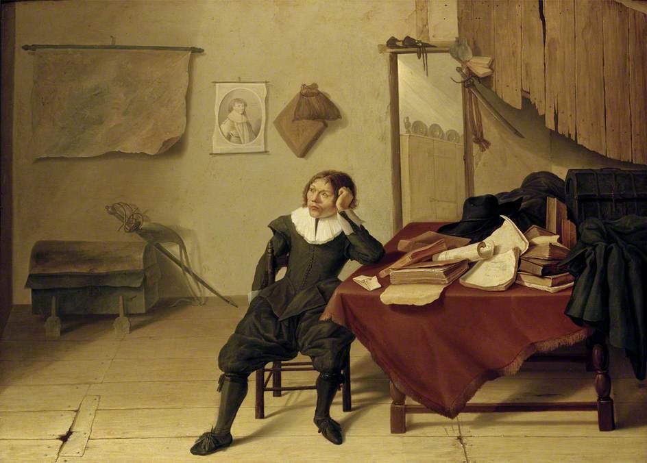 Interior Of A Room With A Young Man Seated At A Table — Jan Davidszoon De Heem