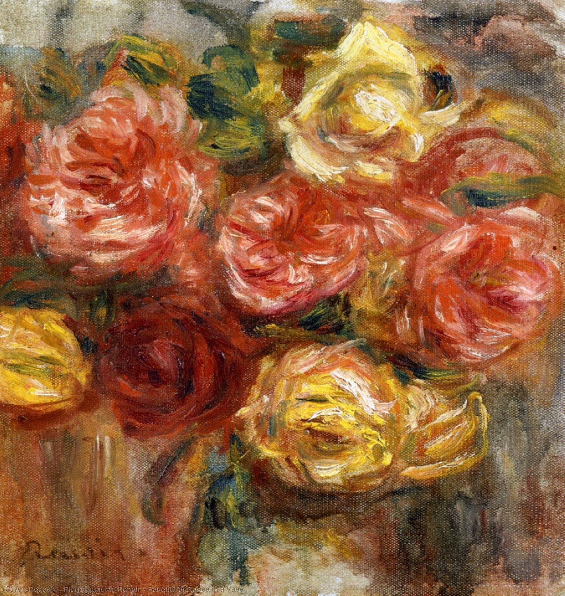 Bouquet Of Roses In A Vase — Pierre-auguste Renoir