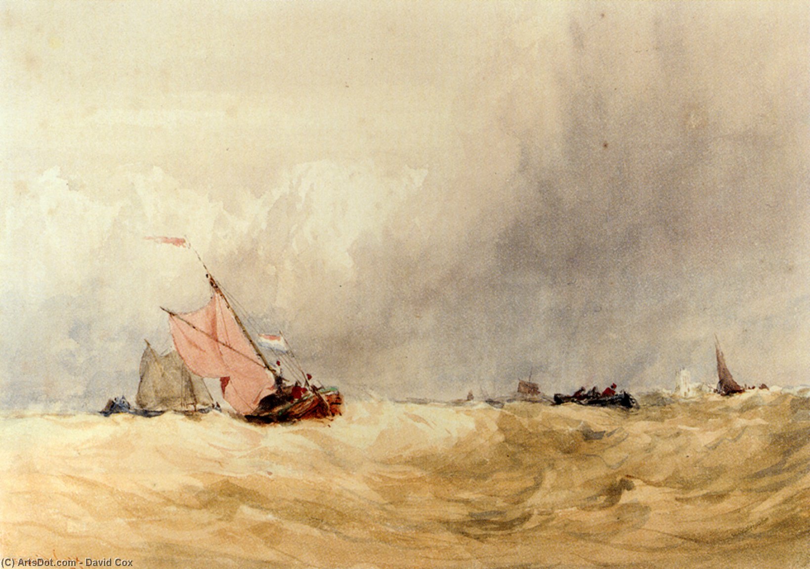 Shipping On The Sheldt, Dort Church In The Distance — David Cox