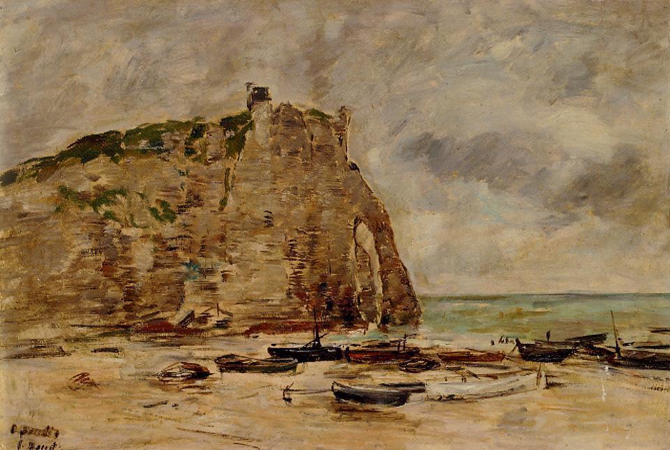 Etretat, Beached Boats And The Cliff Of Aval — Eugène Louis Boudin