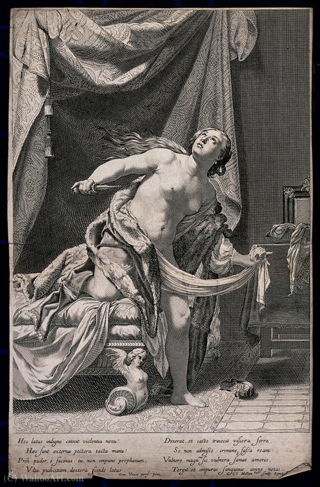 A Young Woman Rises From Her Bed Holding A Dagger In Her Rig — Claude Mellan