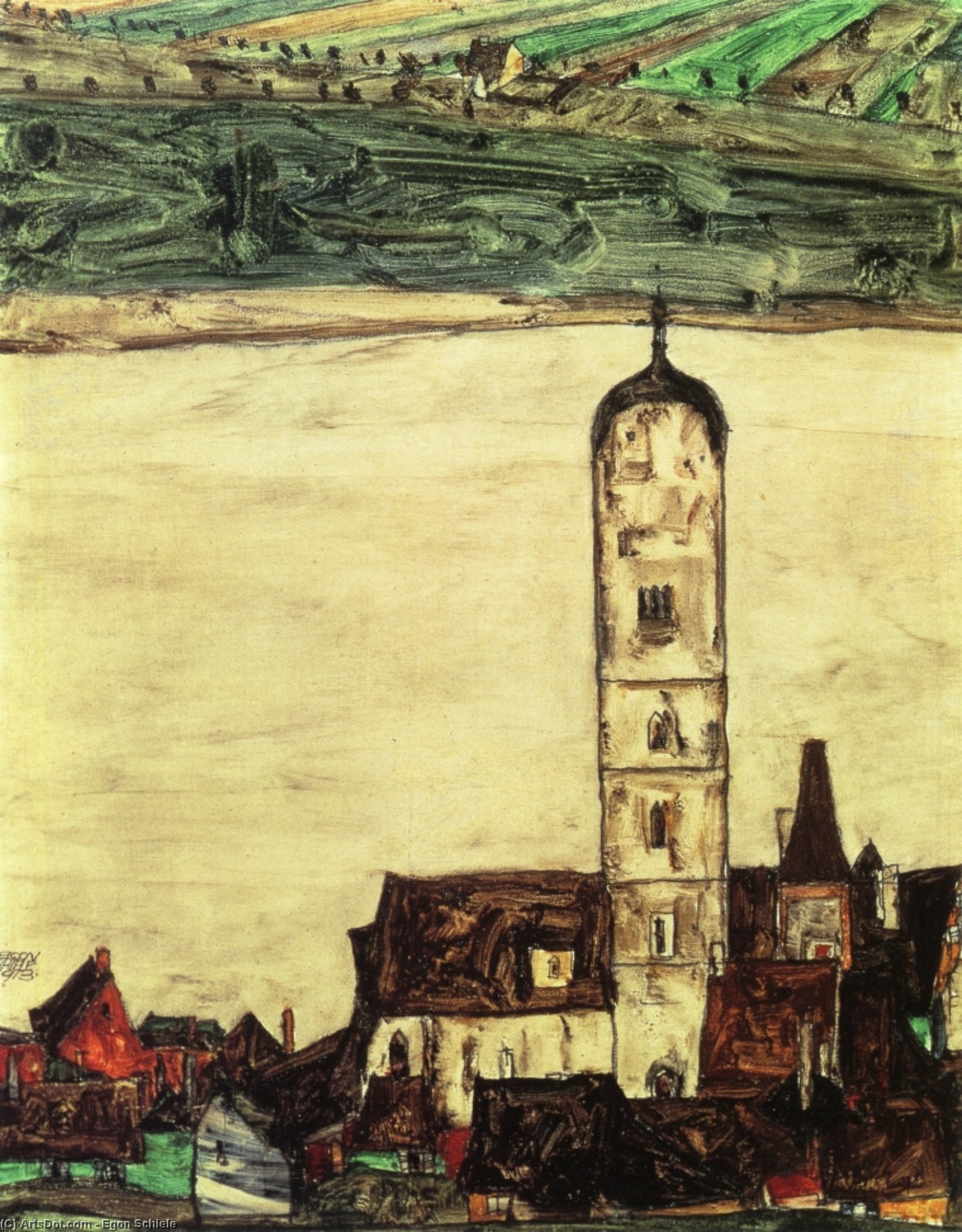 Stein On The Danube, Seen From The Kreuzberg (small Version) — Egon Schiele
