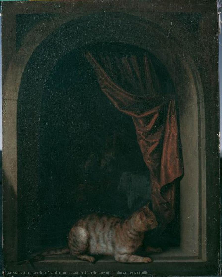 A Cat In The Window Of A Painter's Studio — Gerrit Dou