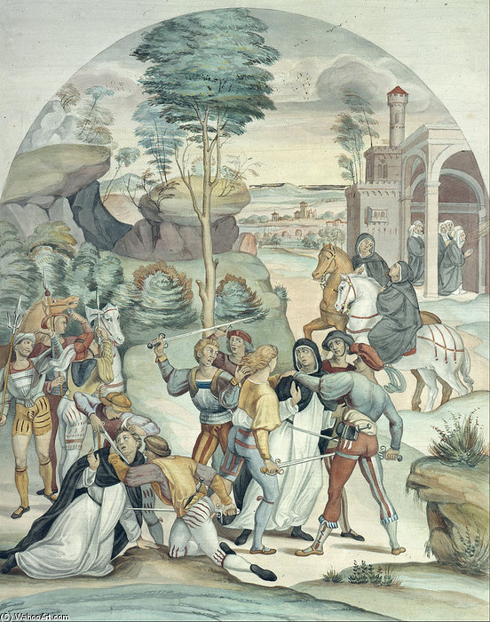 Saint Catherine Of Siena Rescues Two Dominicans From The Hands Of Robbers — Anton (alban) Ramboux