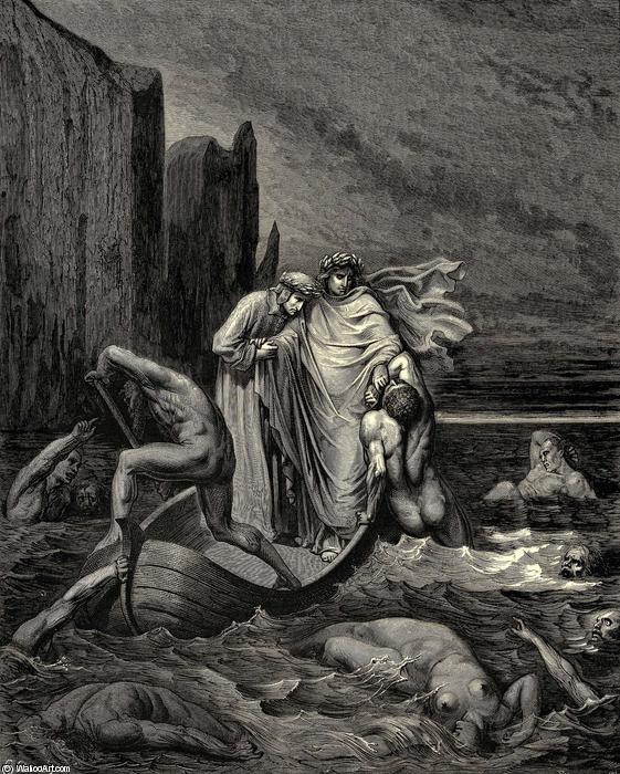 The Inferno, Canto 8, Lines 39-41. My Teacher Sage Aware, Thrusting Him Back. 'away! Down There To The’ Other Dogs!' — Paul Gustave Doré