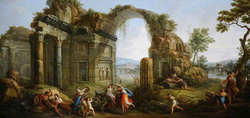 Capriccio Of Figures Dancing Amongst Classical Ruins, With A Ruined Arch — Antonio Zucchi