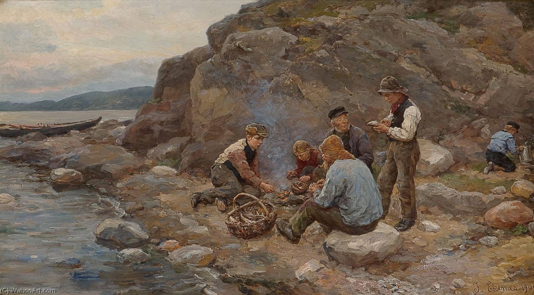 Fiskere Ved Strand — Jahn Ekenaes