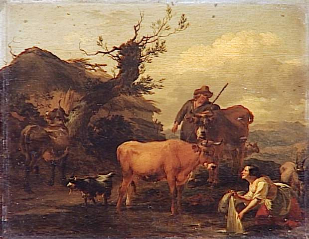 Lavendlerin Und Tiere Am Wasser — Nicolaes Pietersz. Berchem