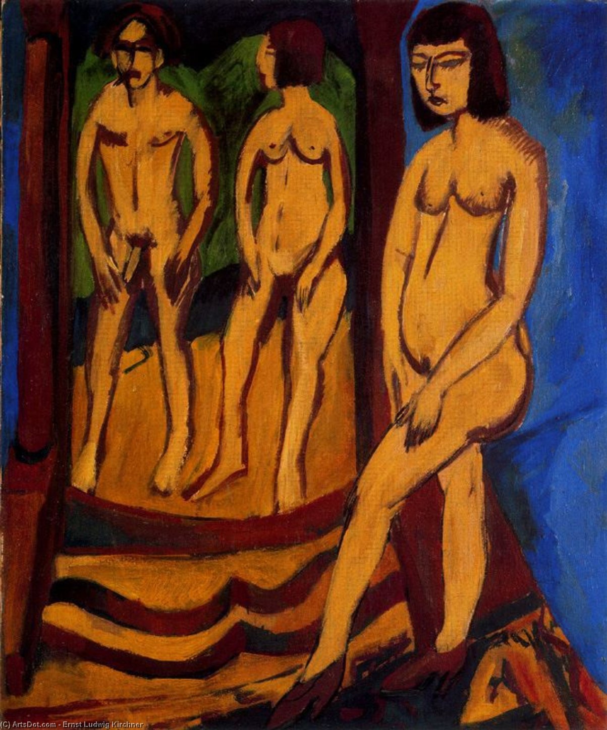 Nude With Two Figures In The Mirror — Ernst Ludwig Kirchner