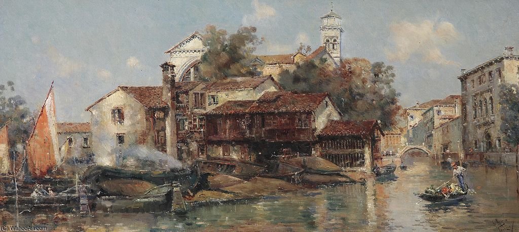 Blick Auf Die Gondelwerft In San Trovasi Venedig — Antonio Maria De La Concepcion Reyna Manescau