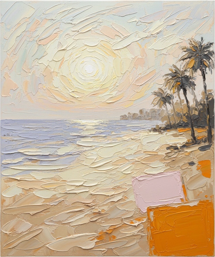 Ethereal Radiance Over Ochre Shores: A Meditative Impressionistic Seascape Masterpiece — Christian Noiret