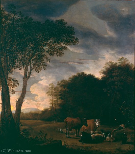 Sheltered Pasture With Cattle. — Anthonie Van Borssum