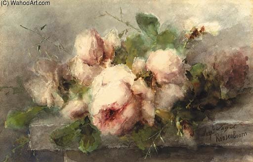 Pink Roses On A Ledge — Margaretha Roosenboom