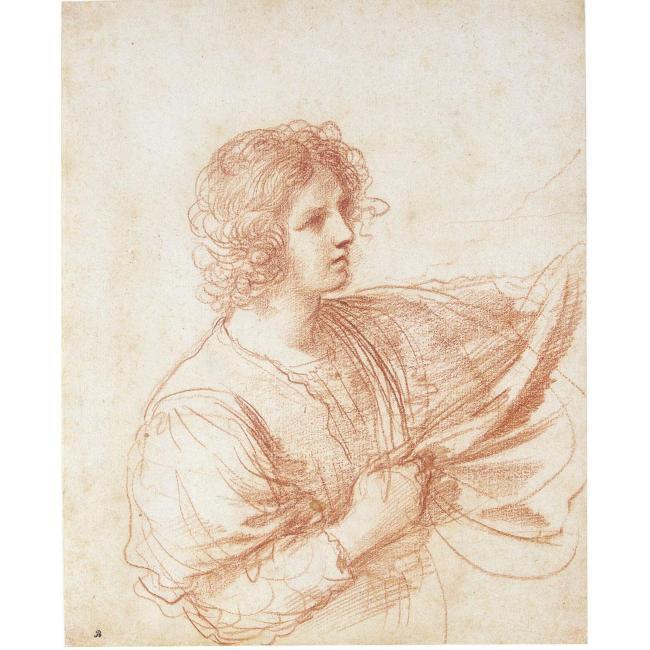 Study Of A Youth Holding A Swag Of Drapery — Guercino