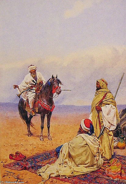 Un Cavalier S'arretant Devant Un Campement De Bedouins — Giulio Rosati