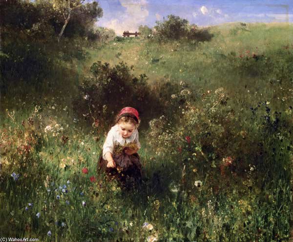 A Young Girl In A Field — Ludwig Knaus