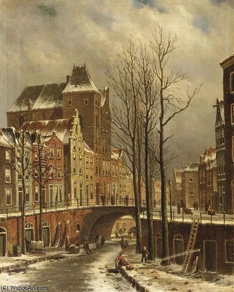 The Fortified City Castle Oudaen On The Oude Gracht In Winter — Oene Romkes De Jongh