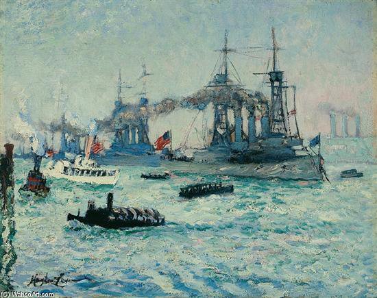 U.s. Battleships Down The Hudson River — Richard Hayley Lever