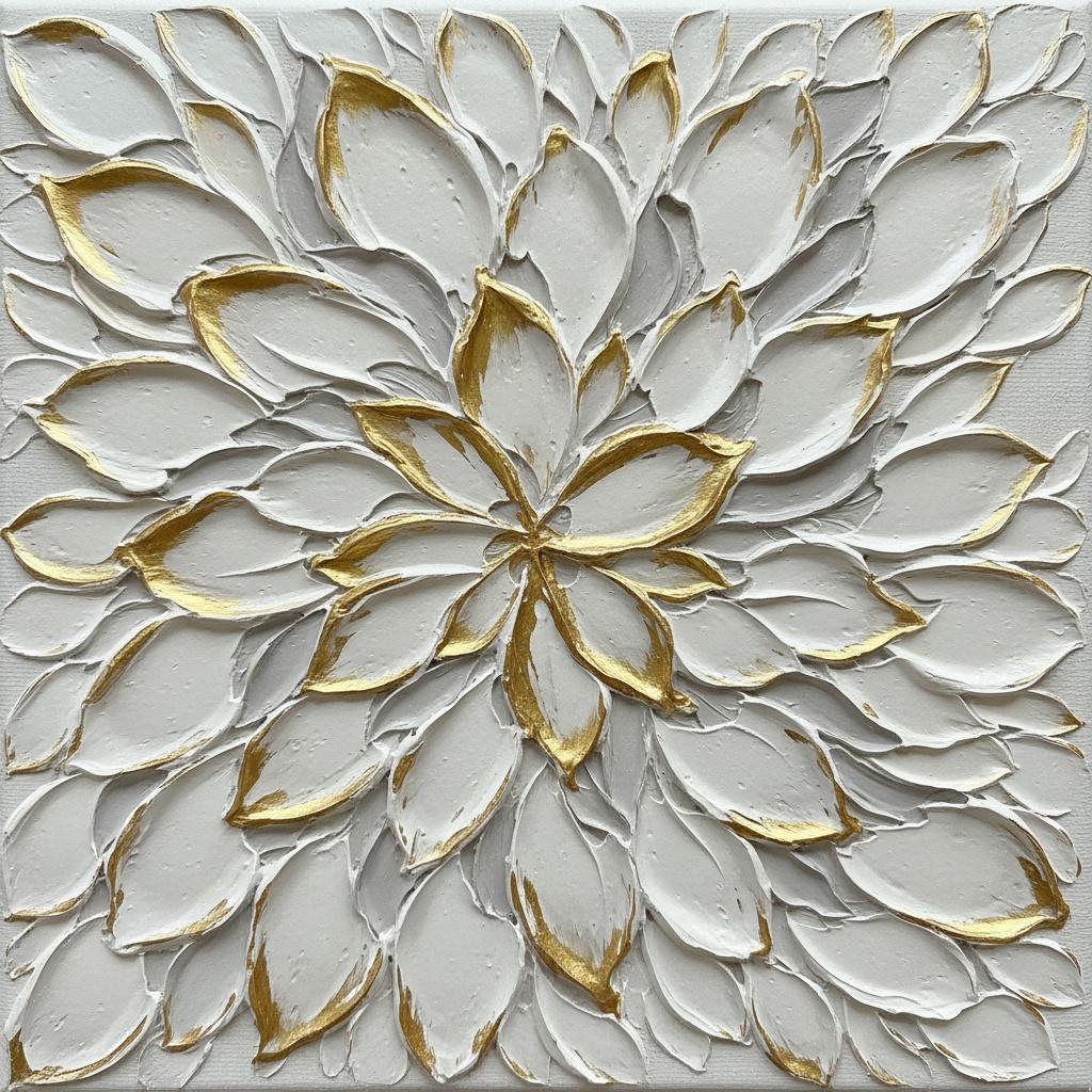Radiant Gilded Petals In A Sculptural Dance Of White And Gold Relief — David Moreau