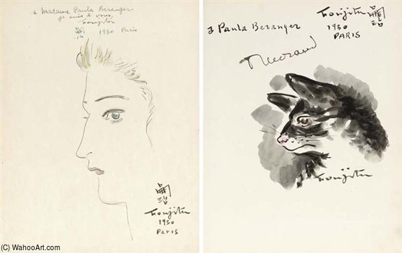 Drawing, Lithograph, Two Self-portrait Photographs And Book — Léonard Tsuguharu Foujita