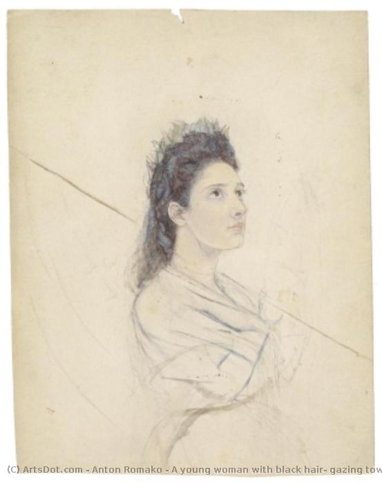 A Young Woman With Black Hair, Gazing Towards The Sky — Anton Romako