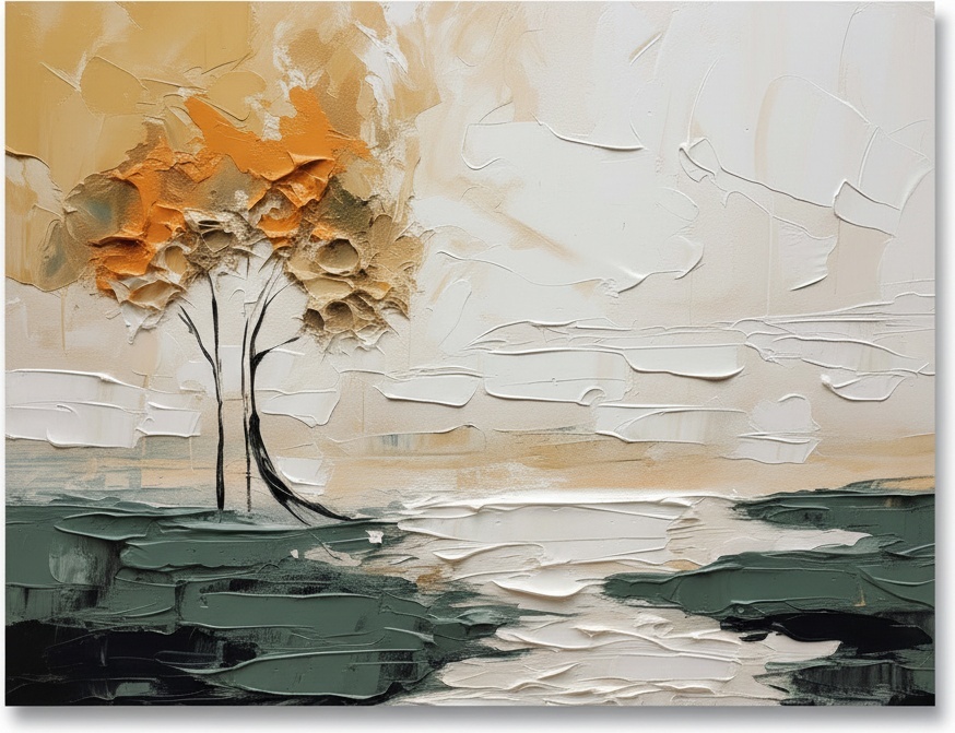 Soledad Etérea En Ocre Y Naranja Quemado: Un Estudio Monumental De Paisaje Impasto — David Moreau