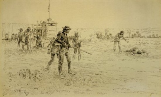 A Trappers Fracas Outside The Walls Of Ft. Union — Charles Marion Russell