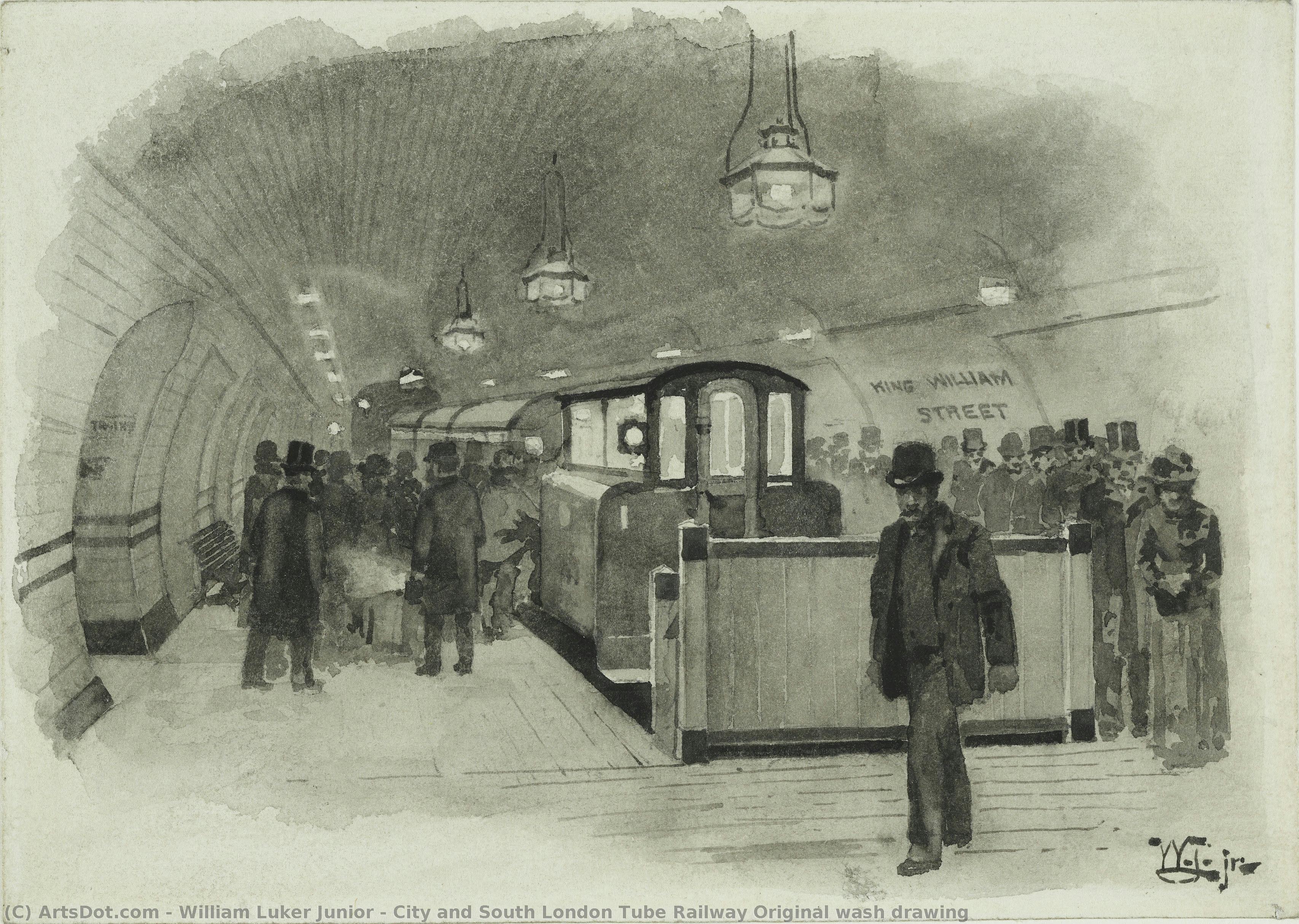 Ciudad Y Línea De Tren Sur De Londres Dibujo Original Lavado — William Luker Junior