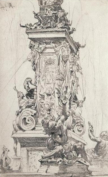The Wittelsbach Fountain In The Munich Residence — Adolph Von Menzel