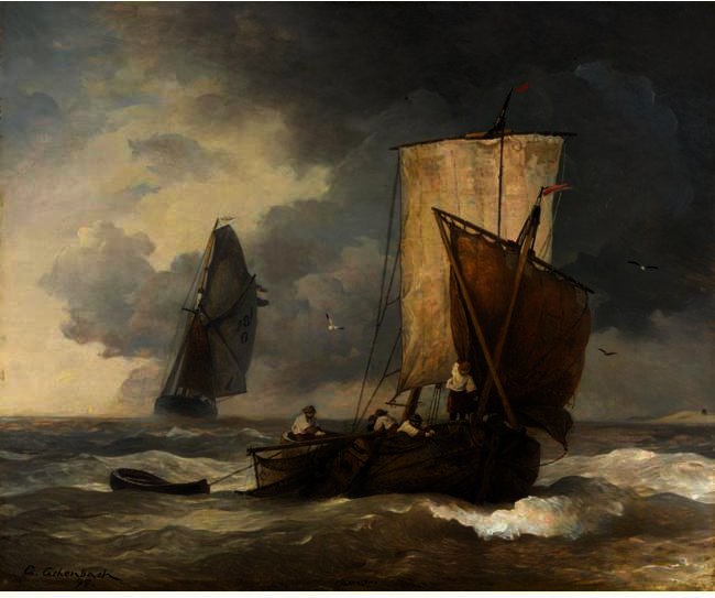 Fishing Boats In Stormy Seas — Andreas Achenbach