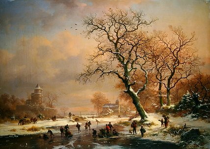 Frozen Winter Landscape With Skaters — Frederick Marianus Kruseman