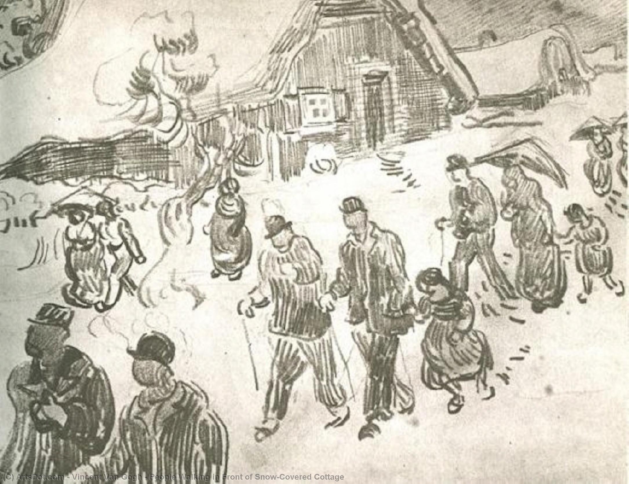 Menschen Vor Einem Schneebedeckten Häuschen Gehen — Vincent Willem Van Gogh