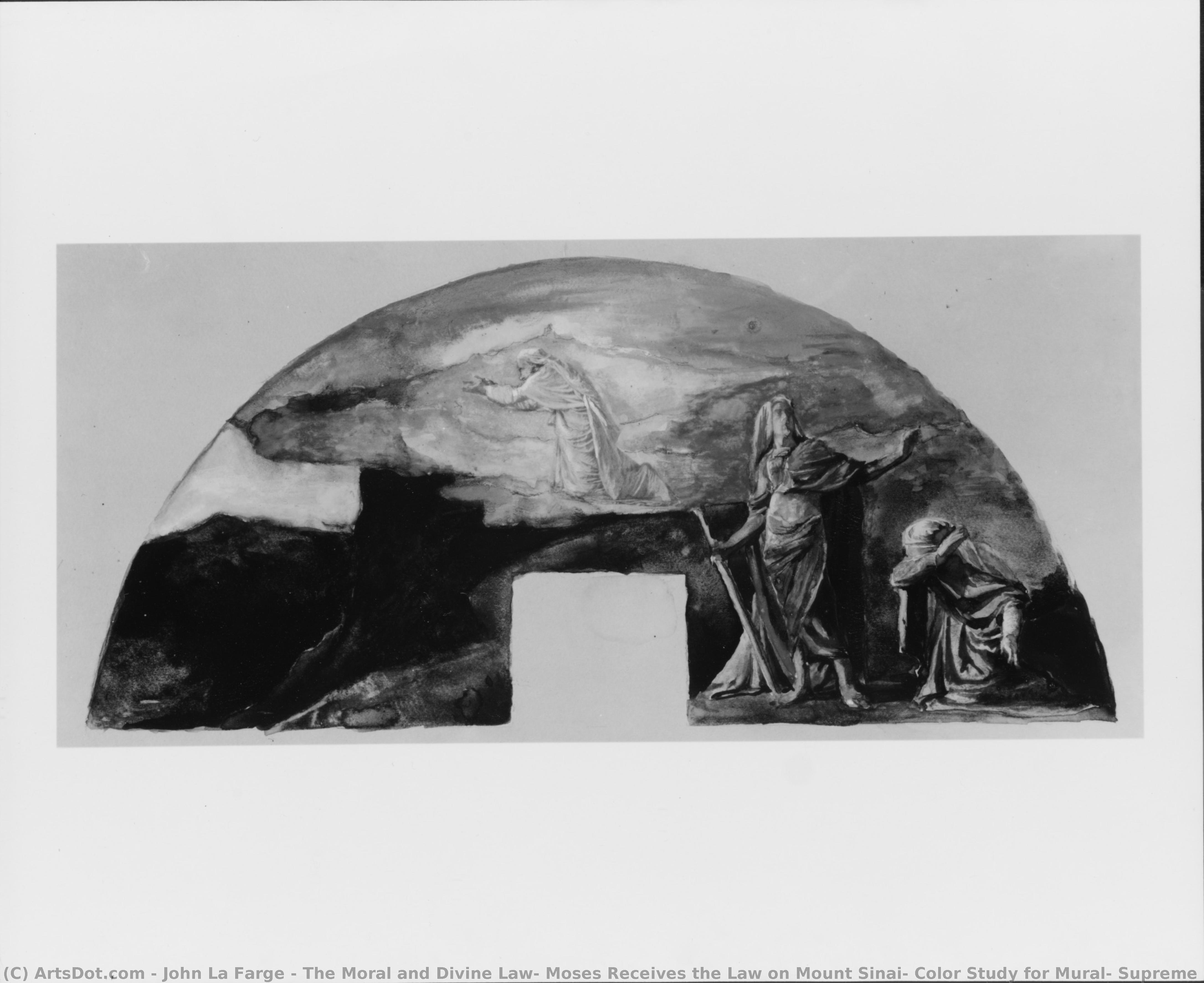 The Moral And Divine Law: Moses Receives The Law On Mount Sinai; Color Study For Mural, Supreme Court Room, Minnesota State Capitol, Saint Paul — John La Farge