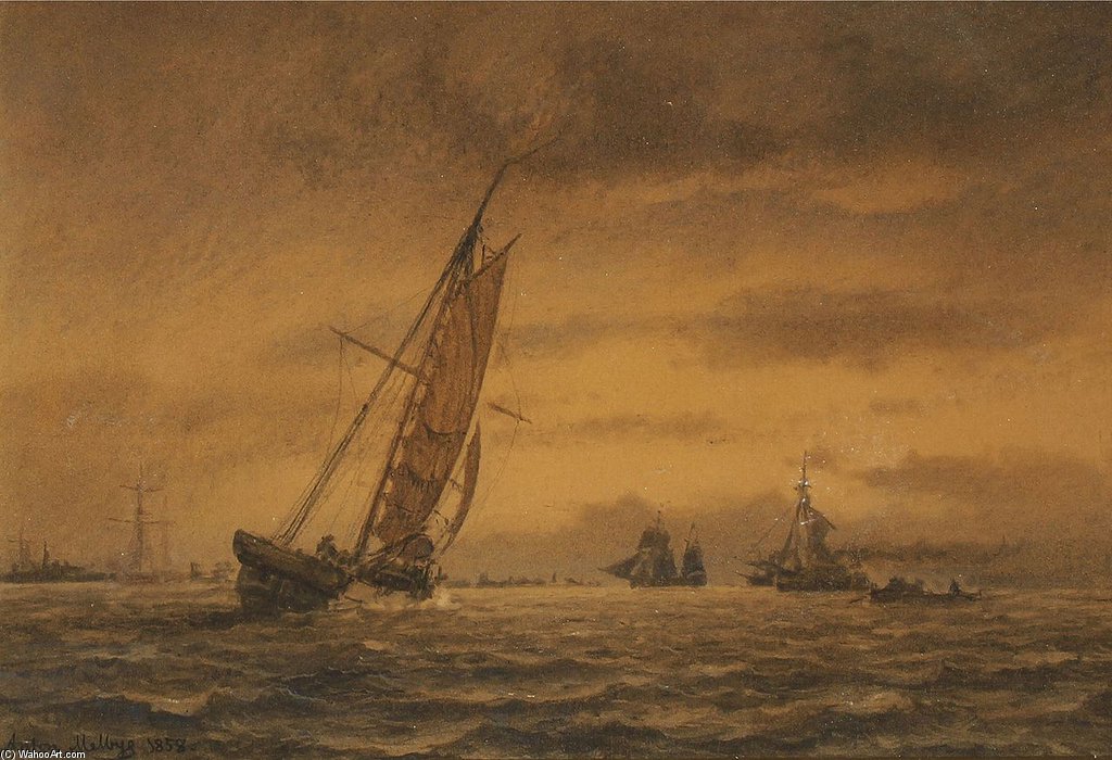 Talrige Sejlskibe På Havet — Anton Melbye (daniel Herman Anton Melbye)