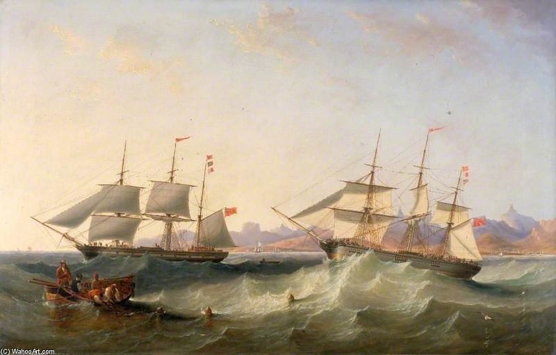 A Clipper And An East Indiaman Leaving Port — John Wilson Carmichael