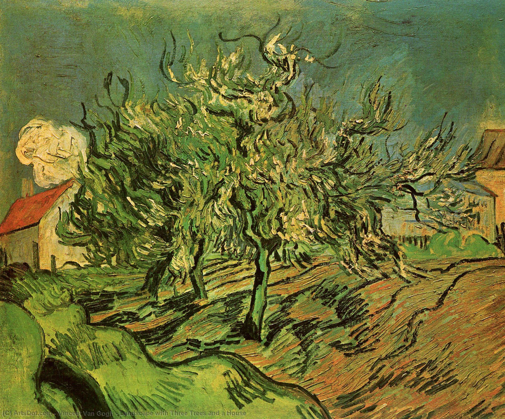 Landscape With Three Trees And A House — Vincent Willem Van Gogh