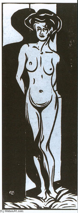 Nudeyoung Woman In Front Of A Oven — Ernst Ludwig Kirchner