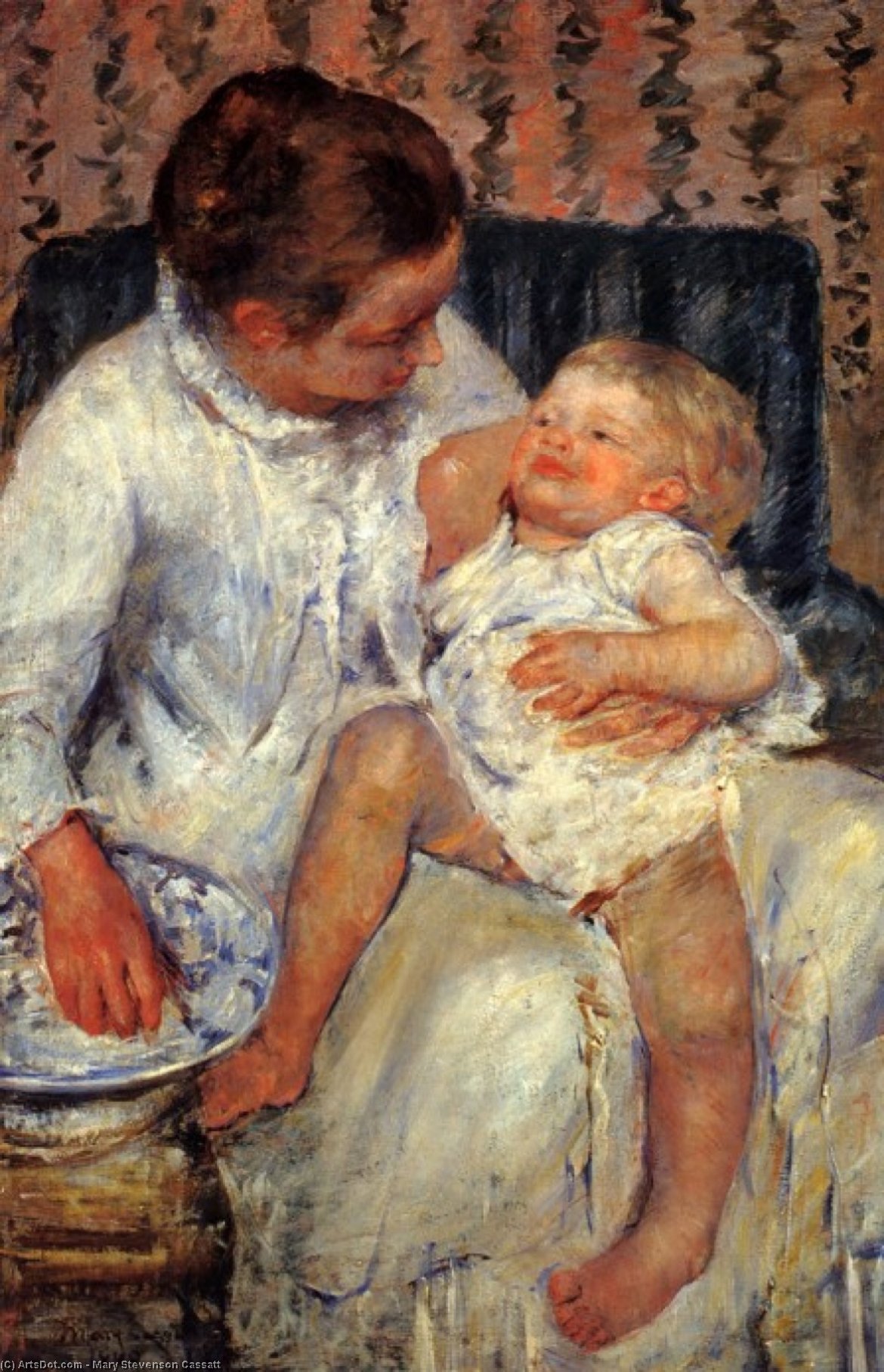 Mother About To Wash Her Sleepy Child — Mary Stevenson Cassatt